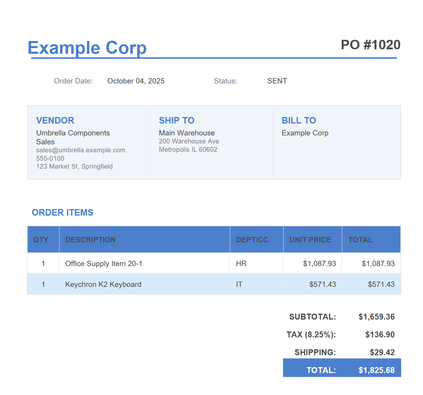 Purchase order PDF template